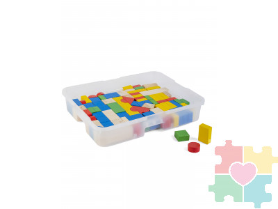 Деревянный конструктор Геометрические фигуры / 130 деталей в системе хранения Игротека