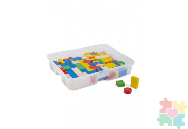 Деревянный конструктор Геометрические фигуры / 130 деталей в системе хранения Игротека