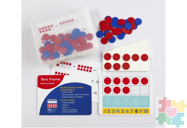 Счетное поле "10"  8шт., 80 2-х цветных счетных фишек, 16 карточек с заданиями