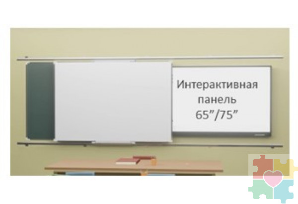Комбинированная рельсовая система с 2-мя меловыми и Интерактивной панелью (панель справа/слева)