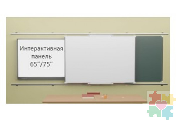 Комбинированная рельсовая система с 2-мя меловыми и Интерактивной панелью (панель справа/слева)