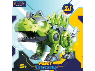 Игрушка робот интерактивный "Динозавр Стегозавр" 3в1 (конструктор 27 деталей, свет, звук). Серия: robotics.