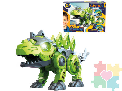 Игрушка робот интерактивный "Динозавр Стегозавр" 3в1 (конструктор 27 деталей, свет, звук). Серия: robotics.