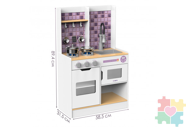 Детская деревянная игровая кухня "Феста Виола", свет, звук, 6 предметов в наборе