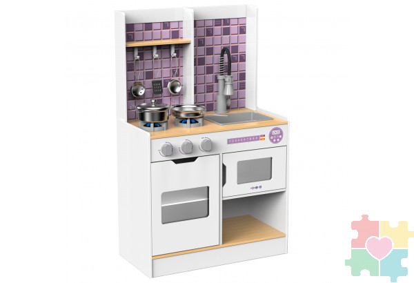 Детская деревянная игровая кухня "Феста Виола", свет, звук, 6 предметов в наборе