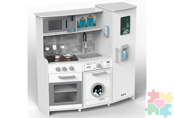 Детская деревянная игровая кухня "Феста Бьянка", свет, звук, 10 предметов в наборе