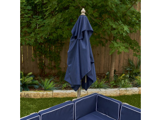 Набор садовой мебели для детей (секционный диван, пуф-стол, зонт), серо-синий