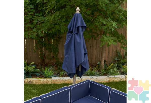 Набор садовой мебели для детей (секционный диван, пуф-стол, зонт), серо-синий