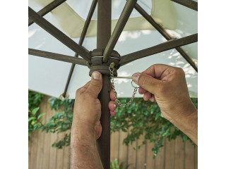 Набор садовой мебели для детей (секционный диван, пуф-стол, зонт), бежево-коричневый