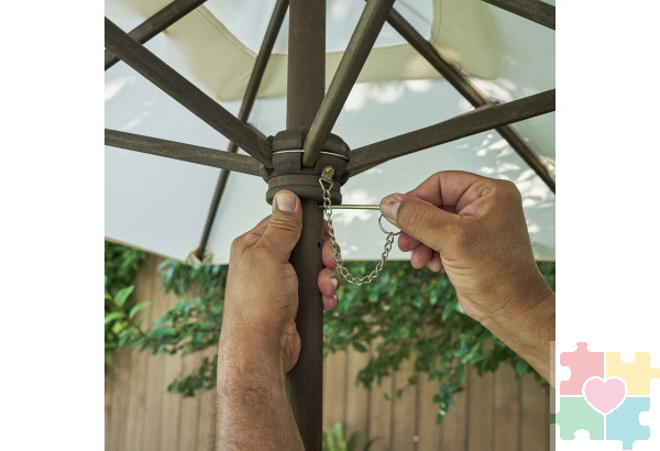 Набор садовой мебели для детей (секционный диван, пуф-стол, зонт), бежево-коричневый