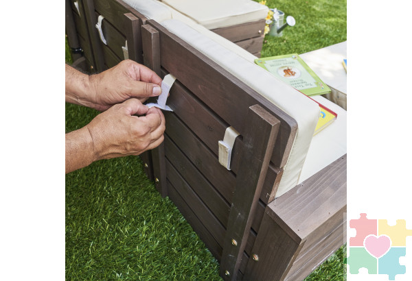 Набор садовой мебели для детей (секционный диван, пуф-стол, зонт), бежево-коричневый