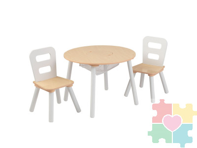 Стол + 2 стула "Сокровищница", бежевый (Round Storage Table & Chair Set)