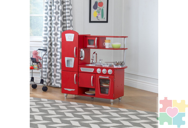 Игрушка кухня из дерева "Винтаж", цвет Красный (Red Vintage Kitchen)
