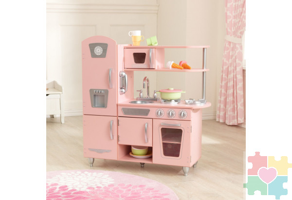 Кухня детская из дерева "Винтаж", цвет Розовый (Pink Vintage Kitchen)