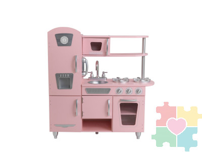 Кухня детская из дерева "Винтаж", цвет Розовый (Pink Vintage Kitchen)