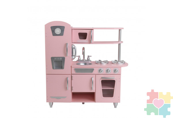 Кухня детская из дерева "Винтаж", цвет Розовый (Pink Vintage Kitchen)