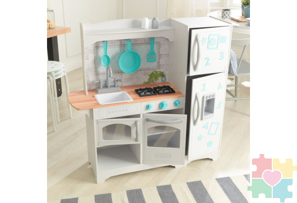 Кухня игровая Загородная, цвет: белый с бирюзовым