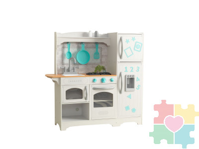 Кухня игровая Загородная, цвет: белый с бирюзовым