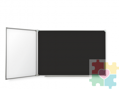 Двухэлементная(Л) магнитная полимерная школьная доска 3000х1000 комбинированная(черный/маркер)