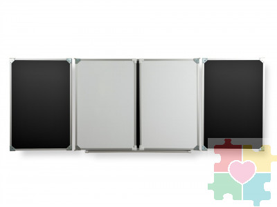 Пятиэлементная магнитная полимерная школьная доска 3400х1000 комбинированная(черный/маркер)