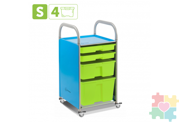 Мобильный стеллаж S с 4 контейнерами  1126х410х475 мм  2 малых, 1 средний, 1 большой контейнер