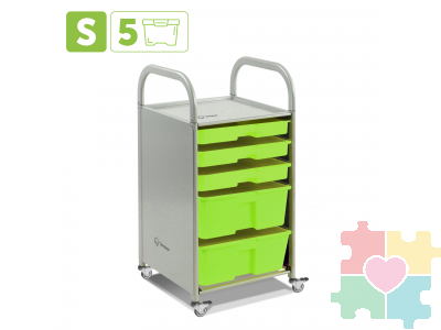 Мобильный стеллаж S с 5 контейнерами  1126х410х475 мм  3 малых, 2 средних контейнера