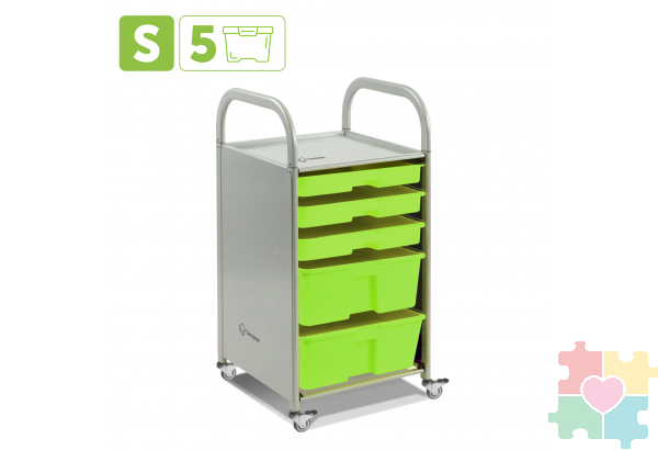 Мобильный стеллаж S с 5 контейнерами  1126х410х475 мм  3 малых, 2 средних контейнера