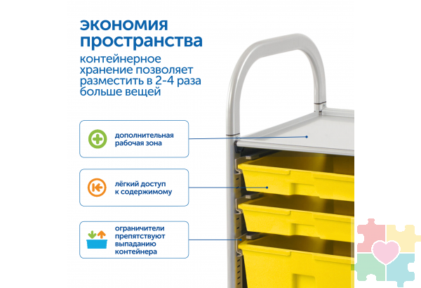 Мобильный стеллаж S с 7 контейнерами  1126х410х475 мм  7 малых контейнеров