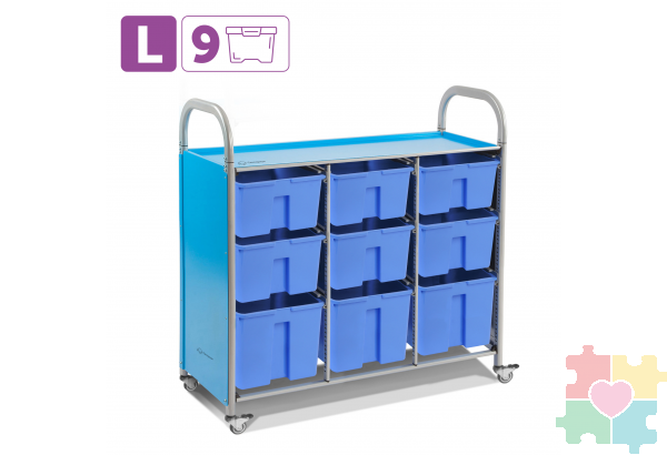 Мобильный стеллаж L с 9 контейнерами  1126х1180х475 мм  6 средних, 3 больших контейнера
