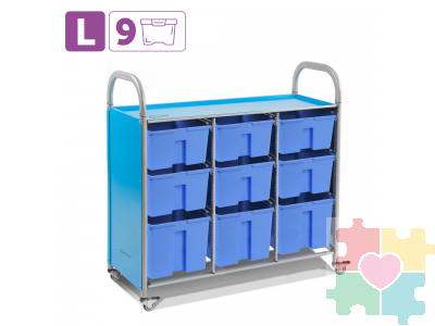 Мобильный стеллаж L с 9 контейнерами  1126х1180х475 мм  6 средних, 3 больших контейнера