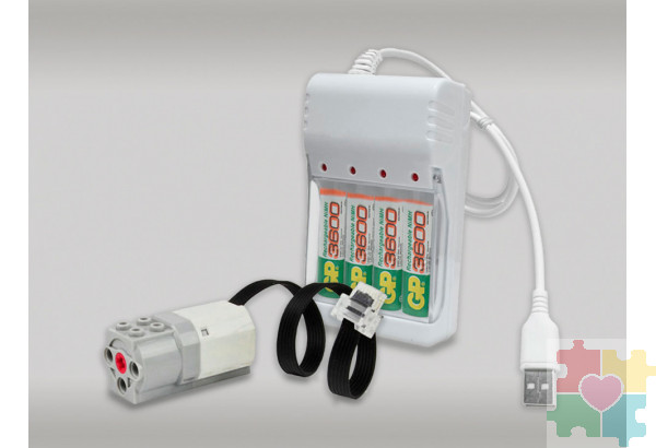 Набор для занятий робототехникой с пластиковым боксом, дополнительным мотором, зарядным устройством, аккумуляторами и запасным набором деталей (сборка 45300-02)